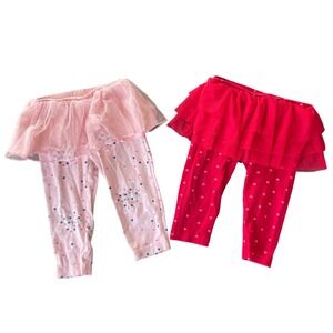 Carters Tutu Leggings Girls 12 Months Pink Red Heart Ruffle Skirt Pants Set Cute